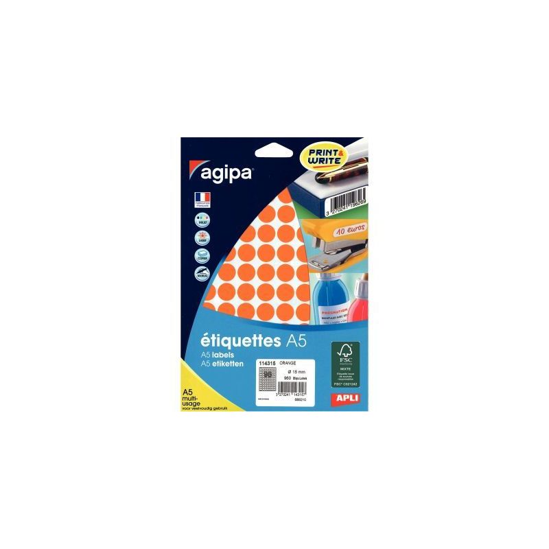 Achetez Etui de 960 pastilles adhésives diamètre 15 mm orange 114315 AGIPA pas cher sur Ma Rentré.. Achetez Etui de 960 pastilles adhésives diamètre 15 mm orange 114315 AGIPA pas cher sur Ma Rentré..