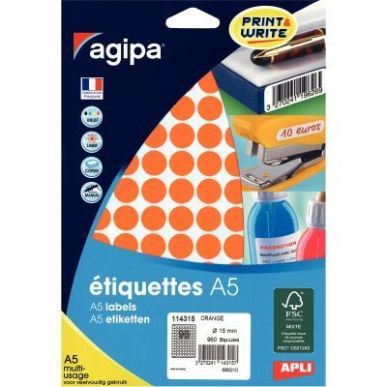 Achetez Etui de 960 pastilles adhésives diamètre 15 mm orange 114315 AGIPA pas cher sur Ma Rentré..