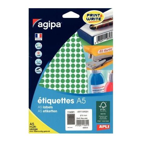 Achetez Etui de 2940 pastilles adhésives diamètre 8 mm vert 114301 AGIPA pas cher sur Ma Rentrée ..