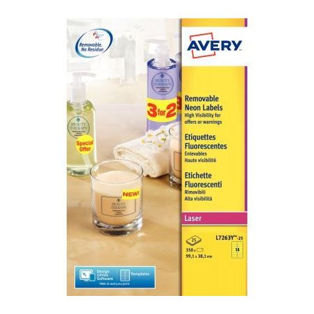 Achetez Boîte de 350 étiquettes laser enlevables 99,1x38,1mm coloris Flaconuo jaune L7263Y-25 AVER..