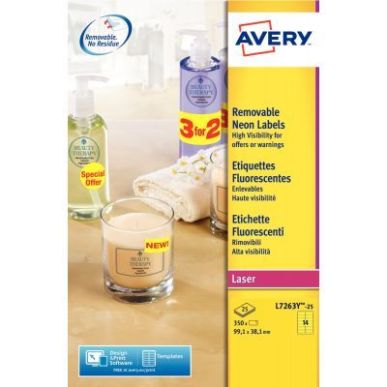 Achetez Boîte de 350 étiquettes laser enlevables 99,1x38,1mm coloris Flaconuo jaune L7263Y-25 AVER..