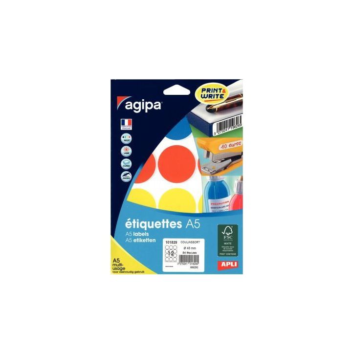 Etui de 84 pastilles de couleur diamètre 45mm coloris assortis 101829 AGIPA