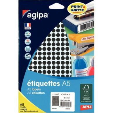 Achetez Etui de 2940 pastilles adhésives diamètre 8 mm noir 114307 AGIPA pas cher sur Ma Rentrée ..