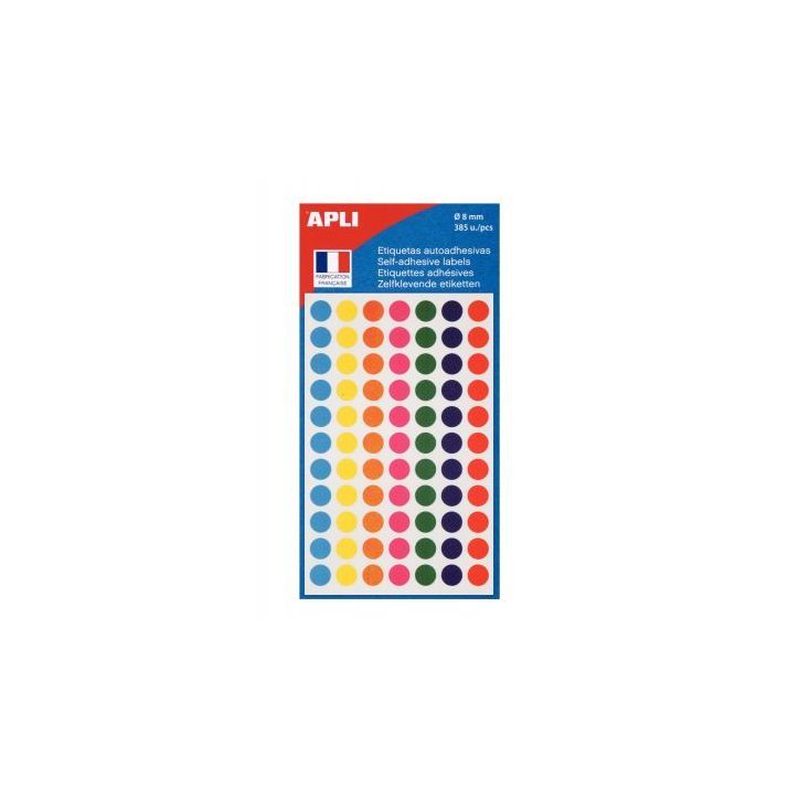 AGIPA Sachet de 385 pastilles rondes de couleur assortis diamètre 8mm