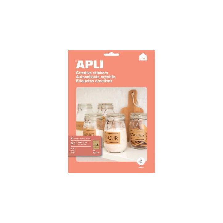 Paquet de 10 feuilles étiquettes kraft rectangulaires format 99.1x57mm 17377 APLI