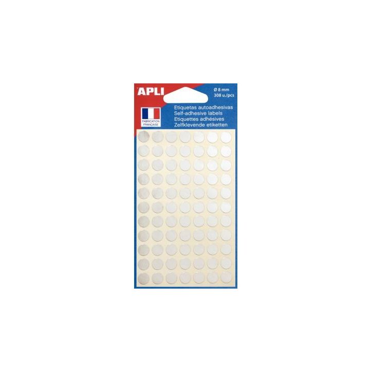 Sachet de 308 pastilles adhésives diamètre 8 mm argent 100601 AGIPA
