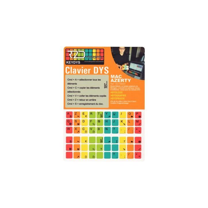 Kit d'étiquettes pour clavier AZERTY Mac pour personnes à troubles DYS KDYSMAY