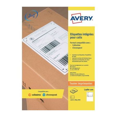 Achetez Paquet de 100 étiquettes pour colissimo format 120 x 164mm L7980-100.FR AVERY pas cher sur ..