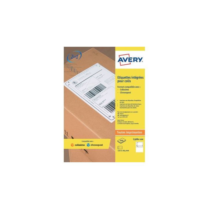 Paquet de 100 étiquettes pour colissimo format 120 x 164mm L7980-100.FR AVERY