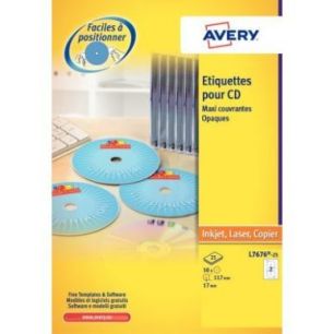 Achetez Pochette de 50 étiquettes laser pour CD et DVD L7676-25 AVERY pas cher sur Ma Rentrée Scol..