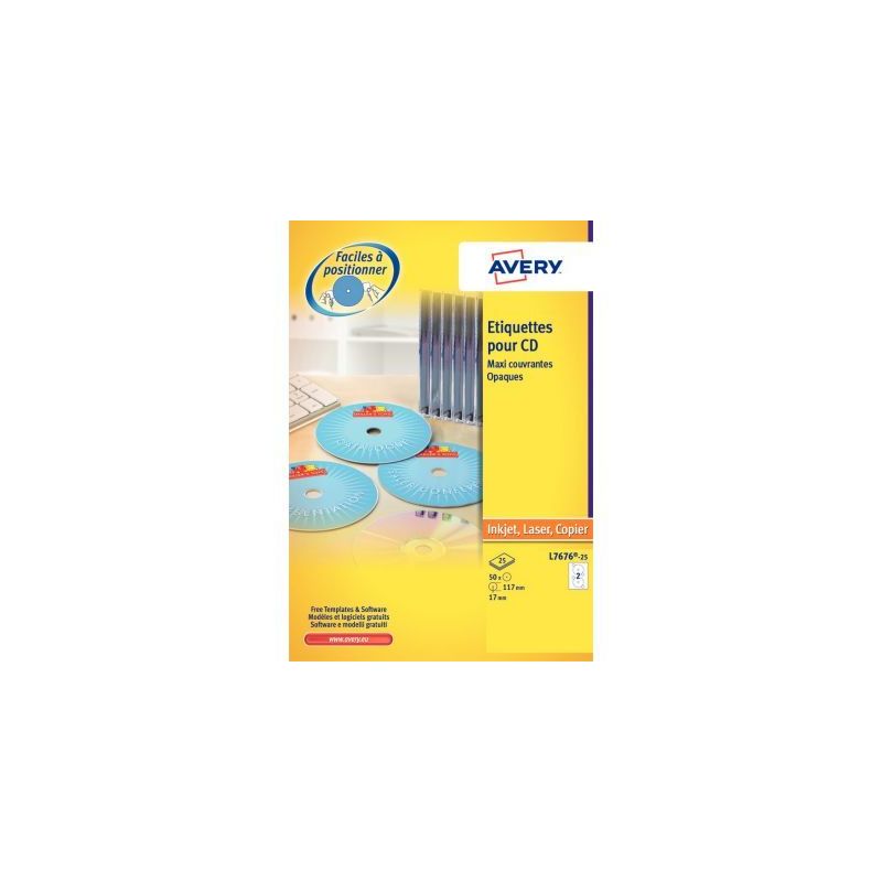 Achetez Pochette de 50 étiquettes laser pour CD et DVD L7676-25 AVERY pas cher sur Ma Rentrée Scol..