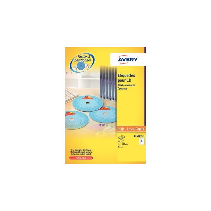 Pochette de 50 étiquettes laser pour CD et DVD L7676-25 AVERY