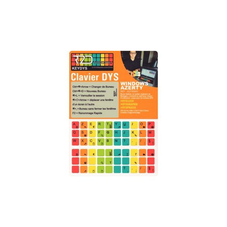 Kit d'étiquettes pour clavier AZERTY Windows pour personnes à troubles DYS KDYSWAY