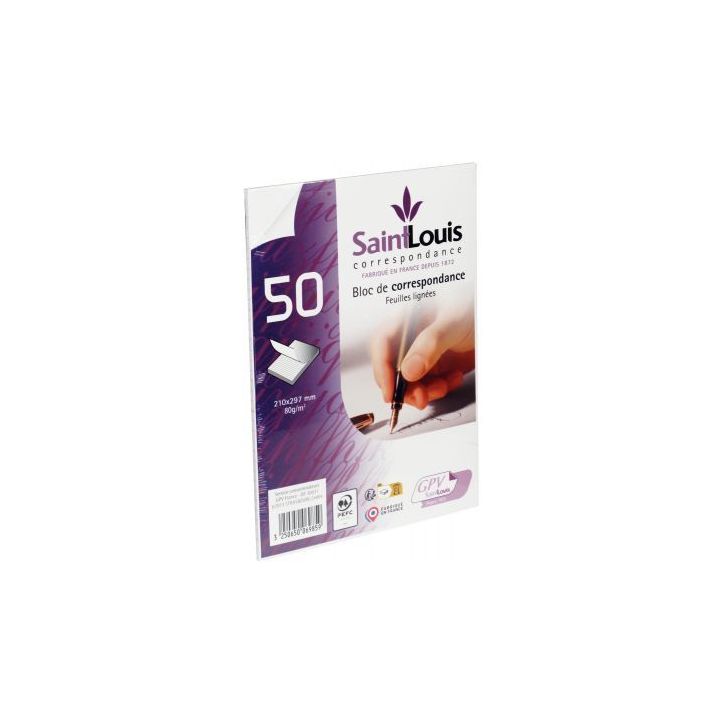 Bloc de 50 feuilles de correspondance 210x297mm lignées travers 6985 GPV