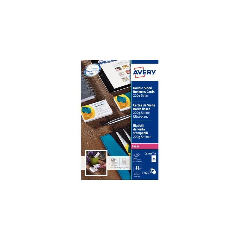 Achetez Paquet de 100 cartes de visites blanc satin 85x54mmm 220g C32016-10 AVERY pas cher sur Ma Re..