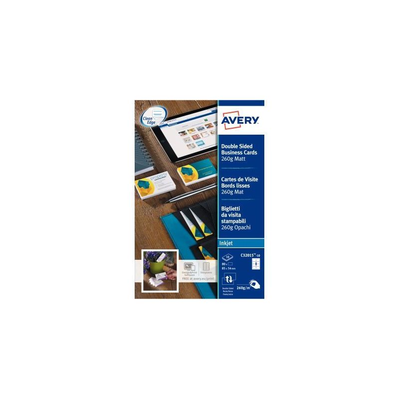 Achetez Paquet de 80 cartes de visite blanc mat 85x54mm 260g C32015-10 AVERY pas cher sur Ma Rentré.. Achetez Paquet de 80 cartes de visite blanc mat 85x54mm 260g C32015-10 AVERY pas cher sur Ma Rentré..