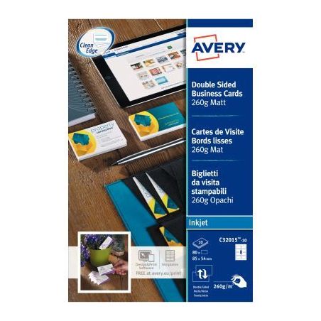 Achetez Paquet de 80 cartes de visite blanc mat 85x54mm 260g C32015-10 AVERY pas cher sur Ma Rentré..