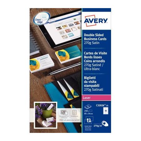 Achetez Pochette de 250 cartes de visite laser A4 270G C32026-25 AVERY pas cher sur Ma Rentrée Scol..