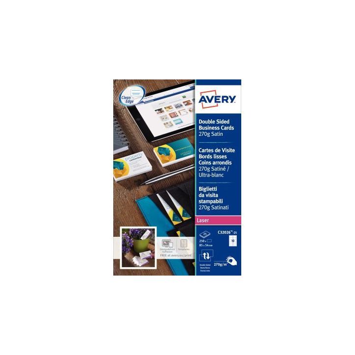 Pochette de 250 cartes de visite laser A4 270G C32026-25 AVERY