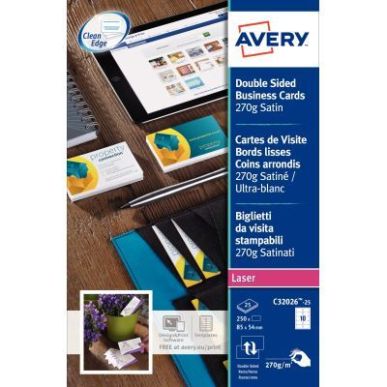 Achetez Pochette de 250 cartes de visite laser A4 270G C32026-25 AVERY pas cher sur Ma Rentrée Scol..