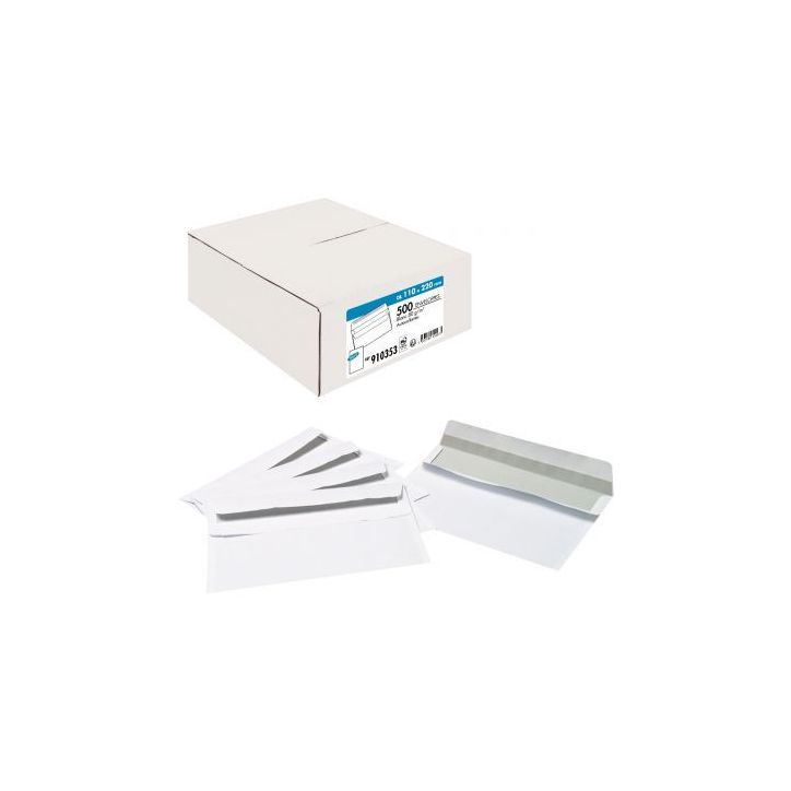 Boîte de 500 enveloppes blanches DL 110x220 80g/m² autocollantes