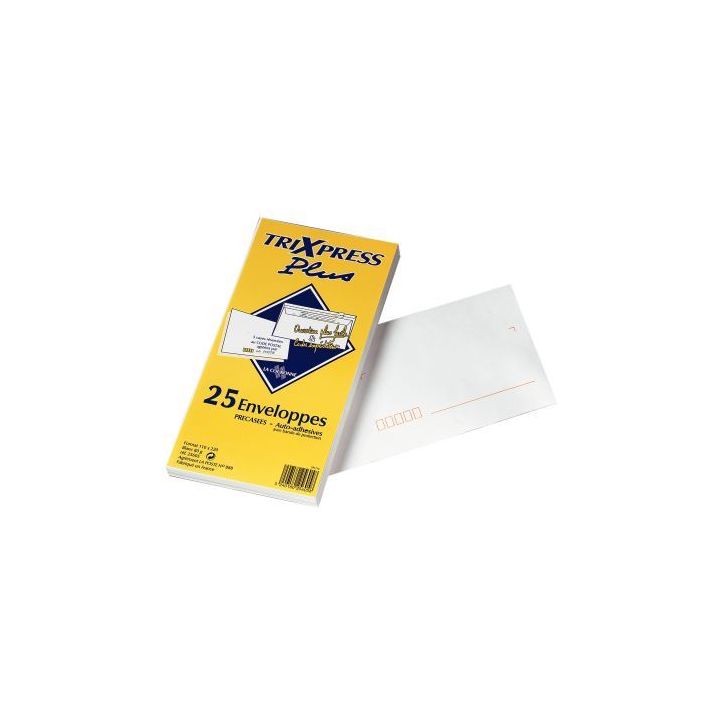Paquet de 25 enveloppes blanches 110x220mm 80g bande siliconée précasées 25605 LA COURONNE