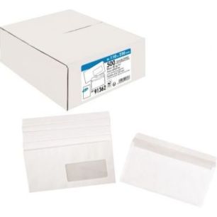 Boîte de 500 enveloppes Blanches 80g DL 110x220 mm fenêtre 45x100 mm auto-adhésives Boîte de 500 enveloppes Blanches 80g DL 110x220 mm fenêtre 45x100 mm auto-adhésives