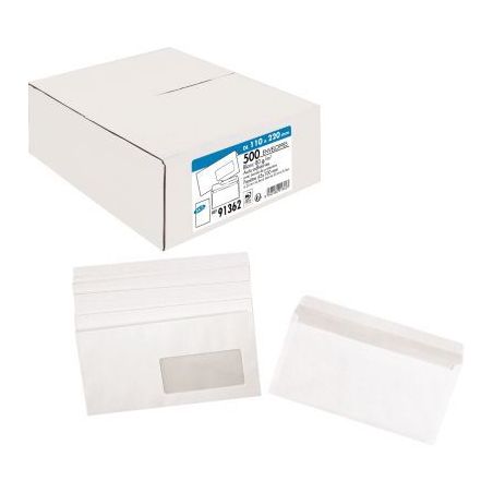 Achetez Boîte de 500 enveloppes Blanches 80g DL 110x220 mm fenêtre 45x100 mm auto-adhésives pas c..