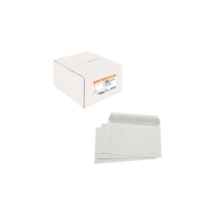 Boîte de 500 enveloppes Blanches 80g C5 162x229 mm auto-adhésives