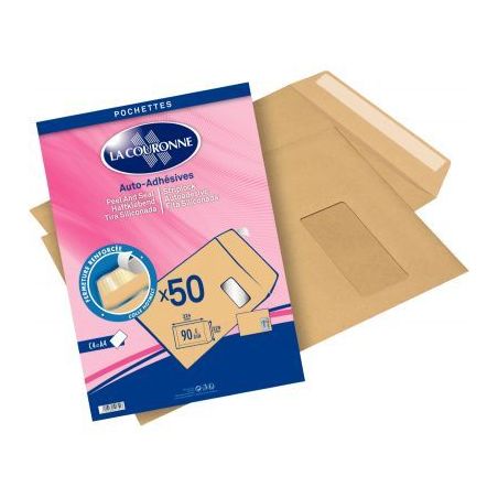 Achetez Paquet de 50 pochettes kraft 90 grammes 229x324 avec fenêtre 50x110 51751 LA COURONNE pas c..