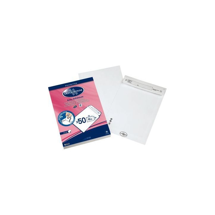 Paquet de 50 pochettes vélin blanc C4 229x324 90g/m² bande de protection 23052 LA COURONNE