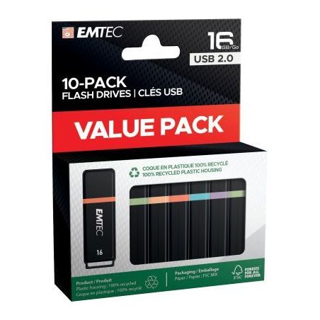Achetez Pack de 10 clés USB 2.0 Emtec 16Go ECMMD16GK102P10 EMTEC pas cher sur Ma Rentrée Scolaire