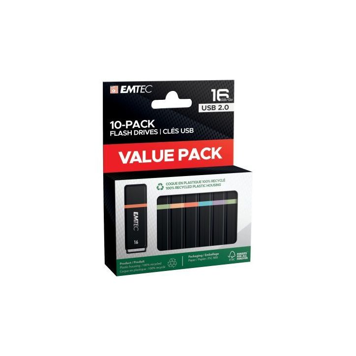 Pack de 10 clés USB 2.0 Emtec 16Go ECMMD16GK102P10 EMTEC
