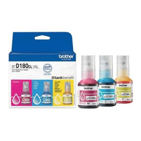 Achetez Lot 3 Brother BTD180 bouteille jet d'encre cyan magenta jaune authentique (BTD180J) BTD180 B..