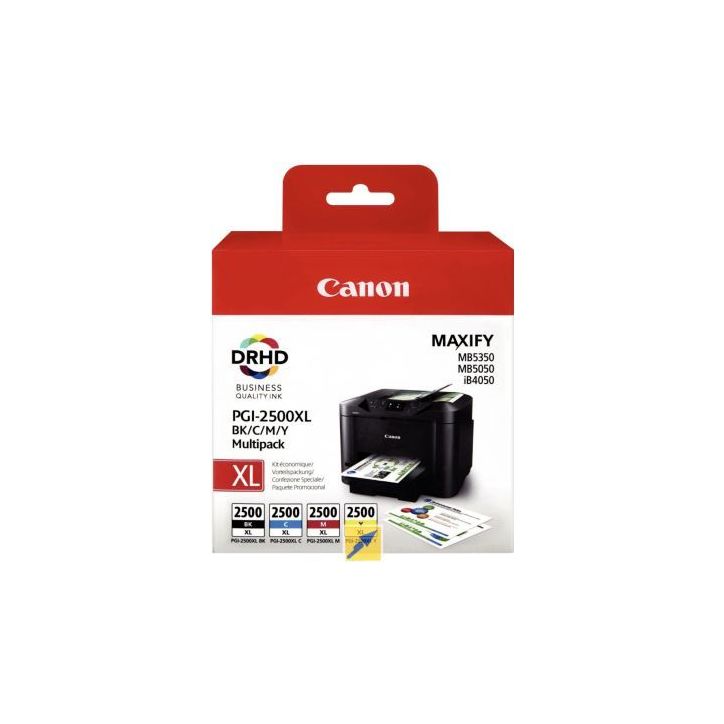 Lot de 4 cartouches jet d'encre à la marque Canon PGI2500XL noir cyan magenta et jaune haute capacité 2500XL(...)