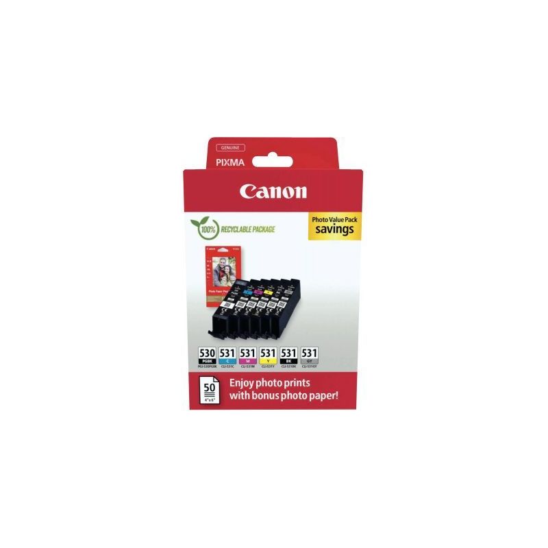 Achetez Canon 530/531 lot 6 cartouches encre noir photo, noir, cyan, magenta, jaune et grise authent.. Achetez Canon 530/531 lot 6 cartouches encre noir photo, noir, cyan, magenta, jaune et grise authent..