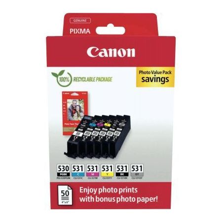 Achetez Canon 530/531 lot 6 cartouches encre noir photo, noir, cyan, magenta, jaune et grise authent..