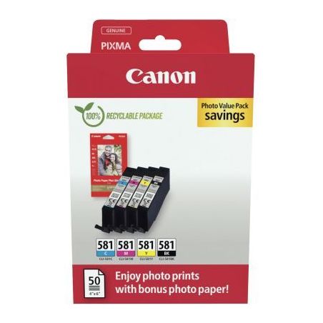 Achetez Canon 581 pack de 4 cartouches jet d'encre noire, cyan, magenta et jaune authentique (CLI581..