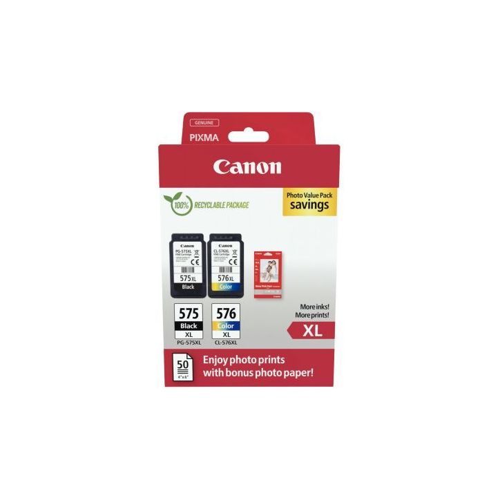 Canon 575XL / 576XL lot de 2 cartouches jet d'encre noire & couleurs haute capacité authentique (PG575BKXL / (...)
