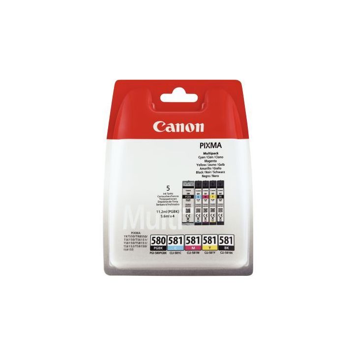 Lot de 5 cartouches jet d'encre à la marque CANON PGI580/CLI581 noire et couleurs 580 / 581 CASPI2078C005BU C(...)