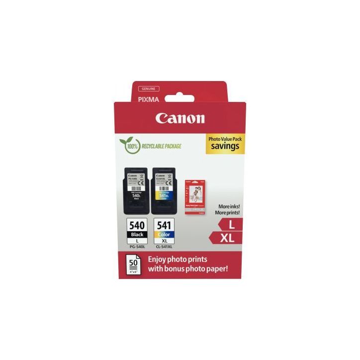 Lot de 2 cartouches jet d'encre à  la marque Canon PG540L / CL541XL noir et couleurs haute capacité + 50 feui