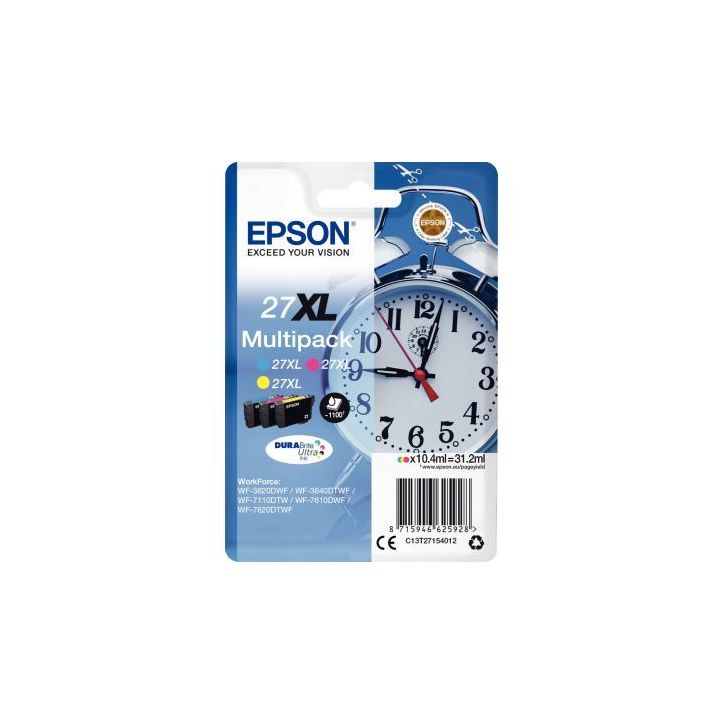 Lot de 3 cartouches jet d'encre à la marque Epson T271540 couleurs haute capacité Réveil EPSPIT27154012BU E(...)