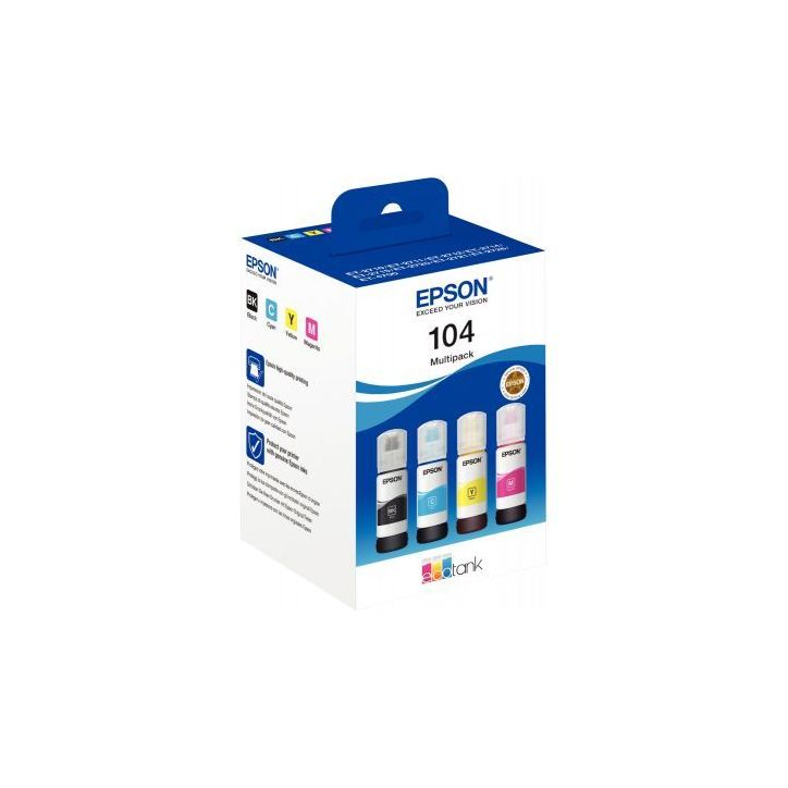 Lot de 4 flacons encre à la marque Epson T00P640 noir cyan magenta jaune 104 EPSPIT00P640 EPSON