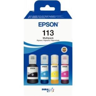 Achetez Epson 113 pack de de 4 flacons jet d'encre noire, cyan, magenta et jaune authentique (T06B64..