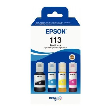 Achetez Epson 113 pack de de 4 flacons jet d'encre noire, cyan, magenta et jaune authentique (T06B64..