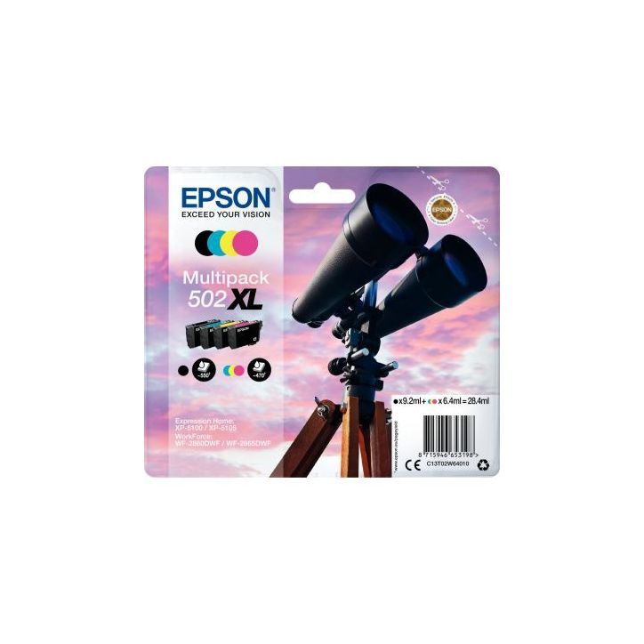 Lot de 4 cartouches jet d'encre à la marque Epson T02W640 noir cyan magenta jaune haute capacité Jumelles C1(...)