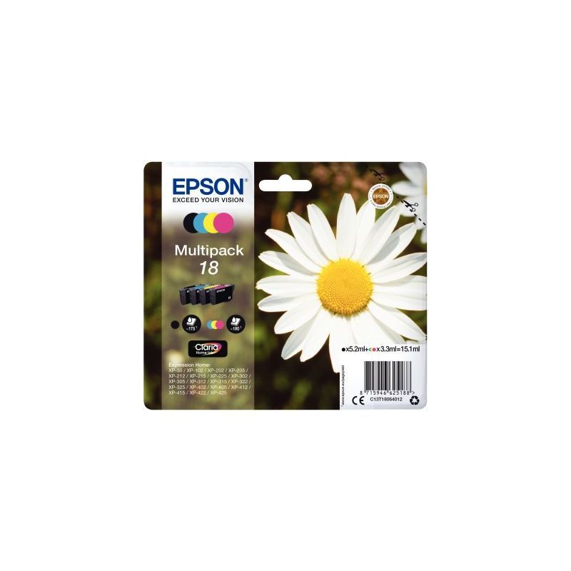 Achetez Lot de 4 cartouches jet d'encre à la marque Epson T18064 noir cyan magenta et jaune Paquere.. Achetez Lot de 4 cartouches jet d'encre à la marque Epson T18064 noir cyan magenta et jaune Paquere..