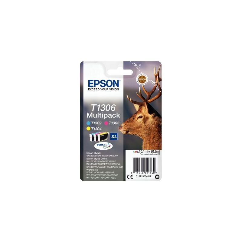 Achetez Lot de 3 cartouches laser à la marque Epson T130640 cyan magenta et jaune très haute capac.. Achetez Lot de 3 cartouches laser à la marque Epson T130640 cyan magenta et jaune très haute capac..