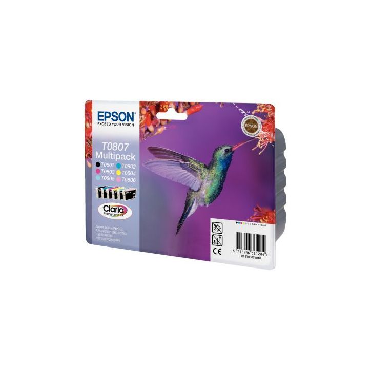Lot de 6 cartouches jet d'encre à la marque Epson T0807 Colibri C13T08074011 EPSON