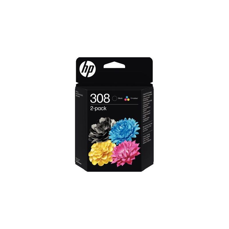 Achetez HP 308 pack de 2 cartouches d'encre noire et trois couleurs authentiques (6L6S6UE) 308 HPSPI.. Achetez HP 308 pack de 2 cartouches d'encre noire et trois couleurs authentiques (6L6S6UE) 308 HPSPI..